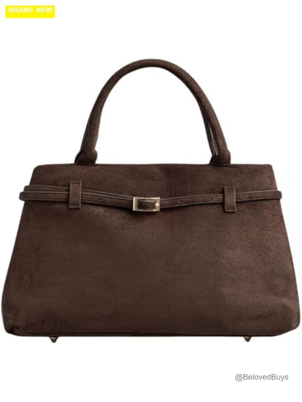 Vegan Suede Slouchy Hobo Satchel Tote Bag with Gold Hardware